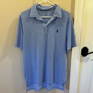 Men’s large Blue and white striped performance polo